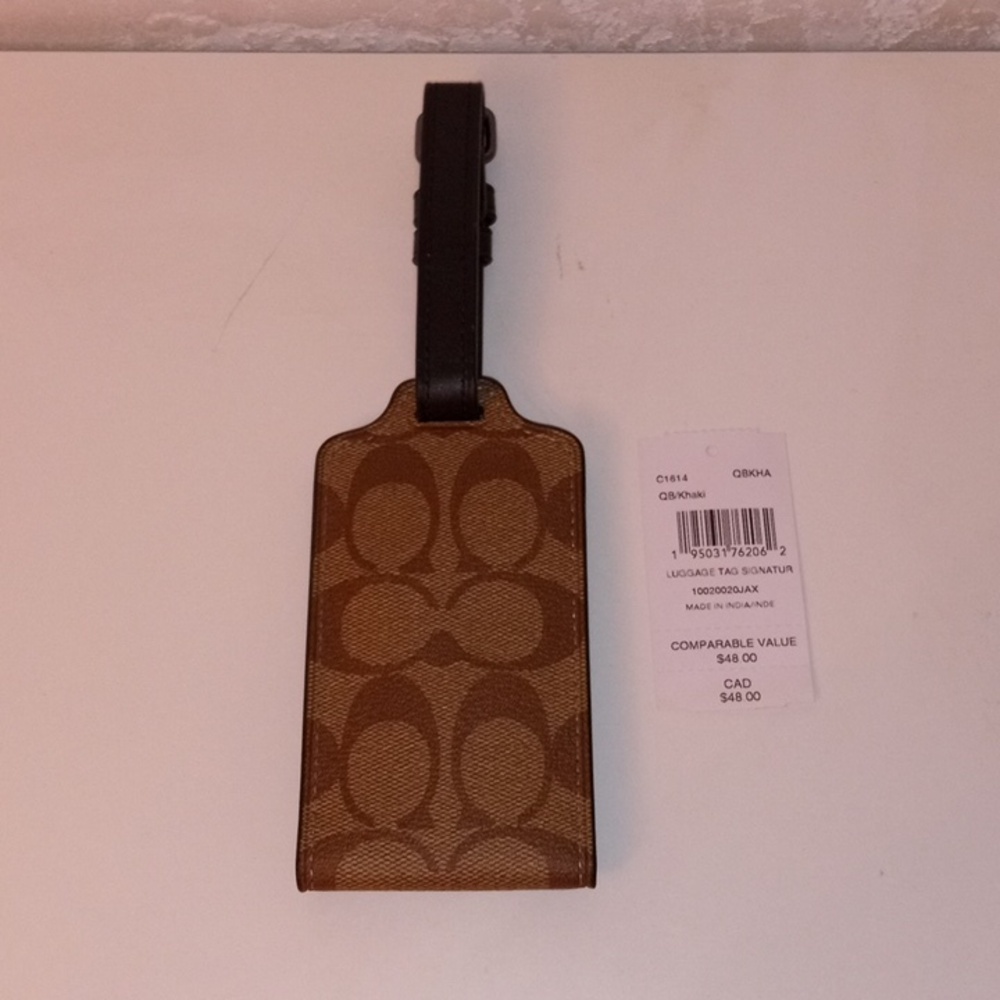 Coach Brown Signature Canvas Luggage Tag with Black Strap - Picture 2 of 5